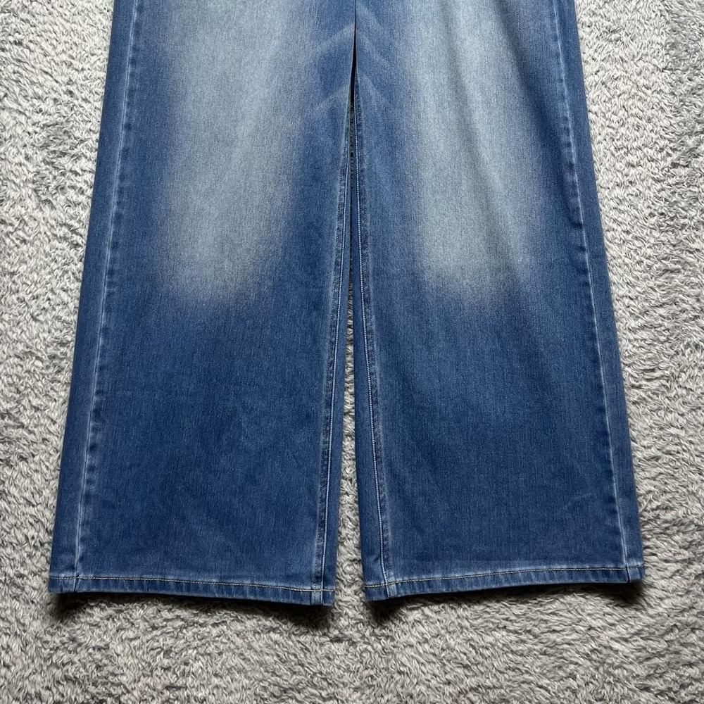 Halara Asymetrical Wide Leg Jeans PM Petite Medium Blue Stretch Faded Baggy - Picture 3 of 13